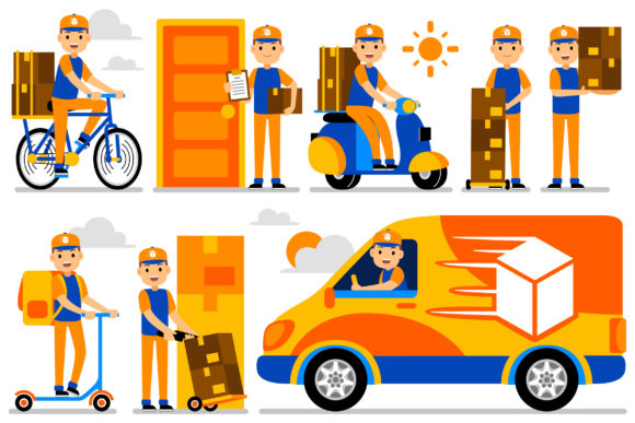 Courier Profession Characters Vector Set: Creative Design Made Easy