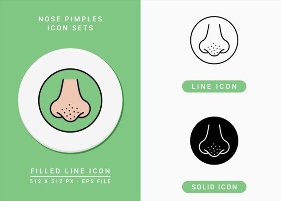 Nose Pimples Icons Set: A Versatile Design Resource for Acne and Skincare Visuals