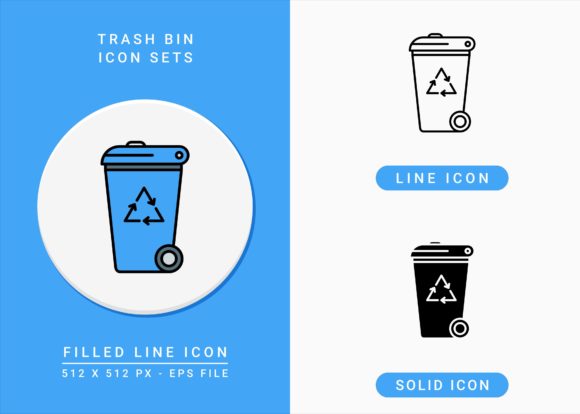 Trash Bin Icons Set: Enhancing Design Projects with Versatile Recycling Graphics